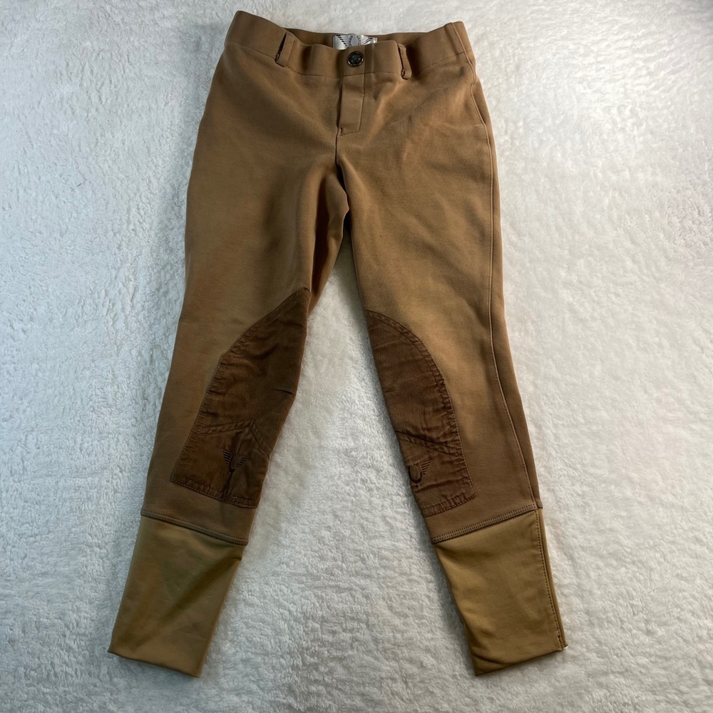 TuffRider Girls Equestrian Horseback Riding Pants Tan Knee Patch Breeches